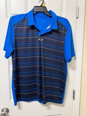 Oakley Blue Polo with Black and white Stripes